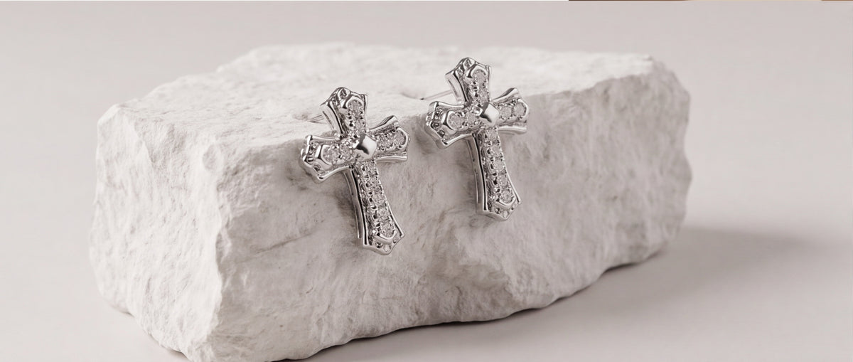 925 Sterling Silver VVS Moissanite Pave Cross Stud Earrings — styling look 4