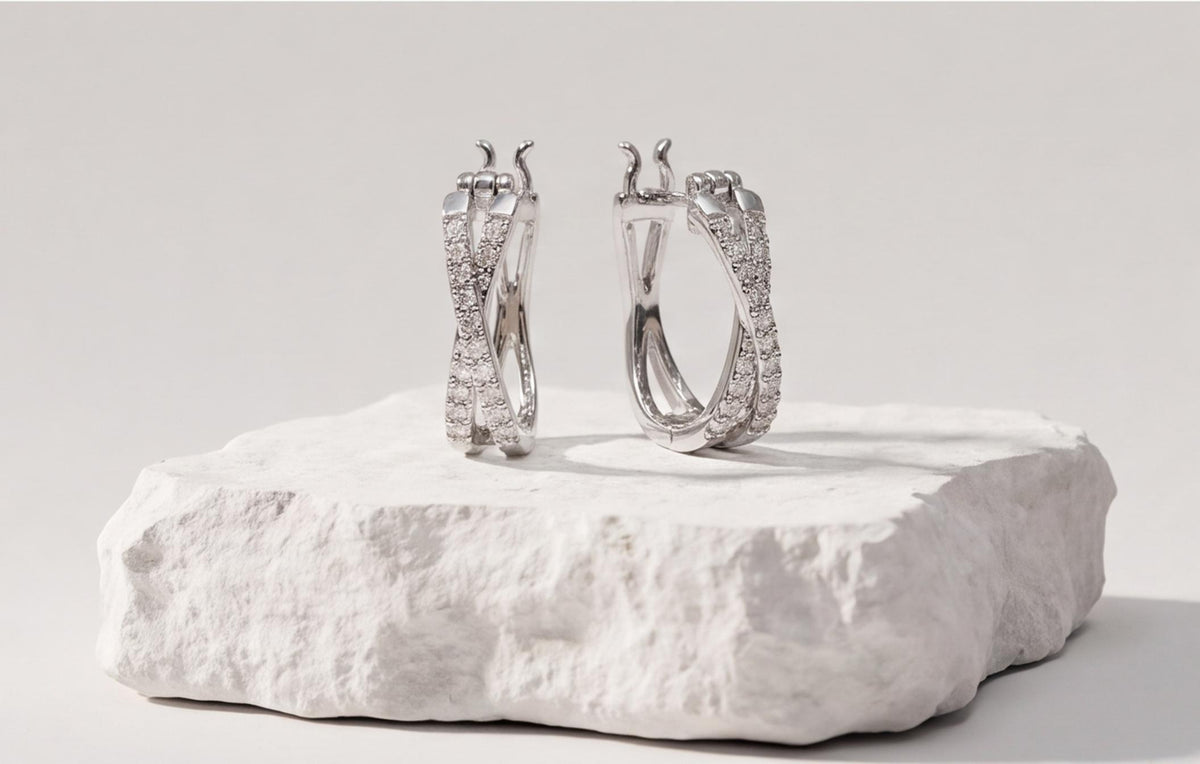 10kt White Gold & Natural Diamond Double Hoop Cross Earrings — styling look 4