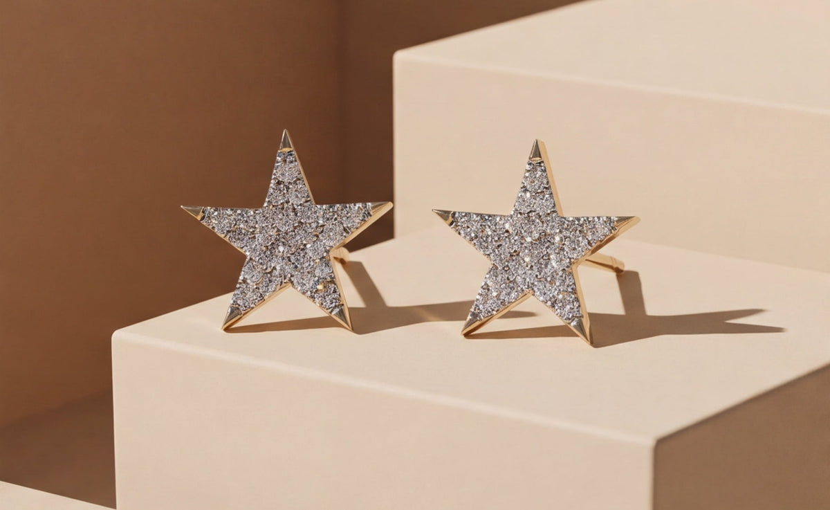 10K Yellow Gold Natural Diamond Pave Star Stud Earrings
