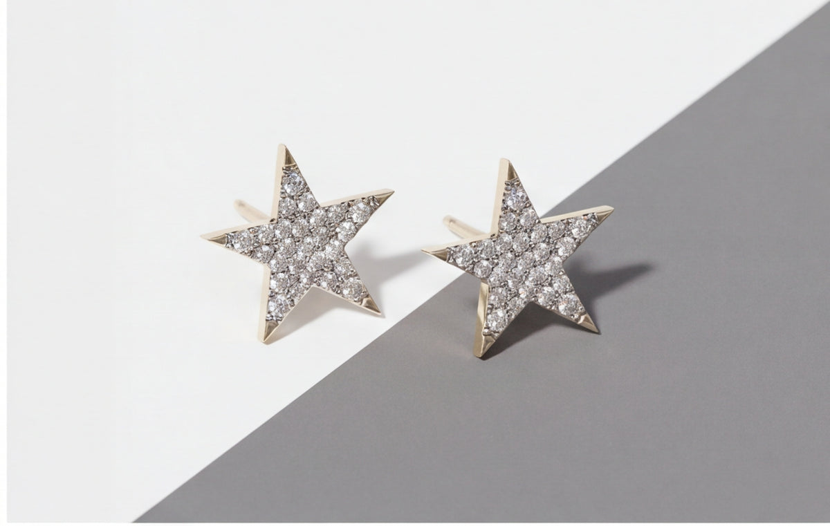 10K Yellow Gold Natural Diamond Pave Star Stud Earrings — styling look 3