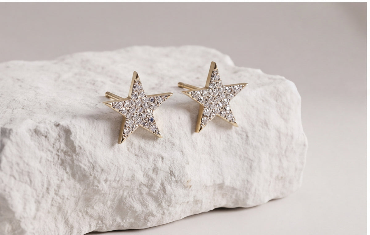 10K Yellow Gold Natural Diamond Pave Star Stud Earrings — styling look 4