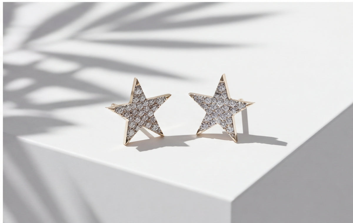 10K Yellow Gold Natural Diamond Pave Star Stud Earrings — styling look 5