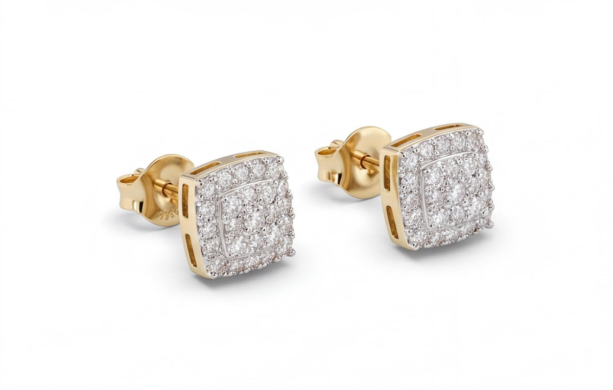 10kt Yellow Gold Square Pavé Natural Diamond Stud Earrings — styling look 1