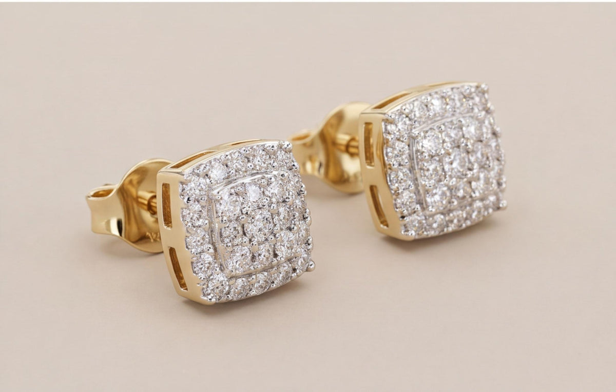 10kt Yellow Gold Square Pavé Natural Diamond Stud Earrings — styling look 6