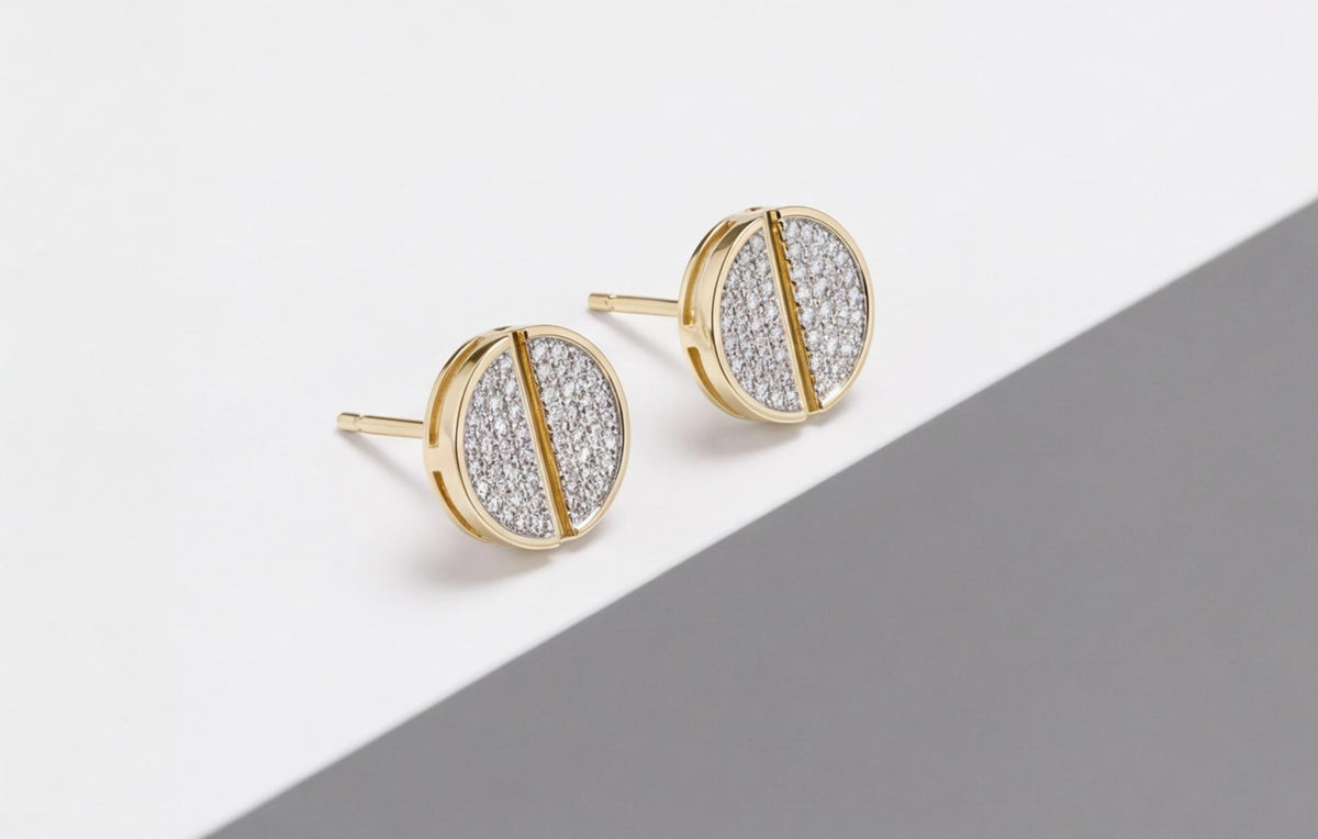 10kt Yellow Gold Natural Diamond Pavé Button Stud Earrings — styling look 3