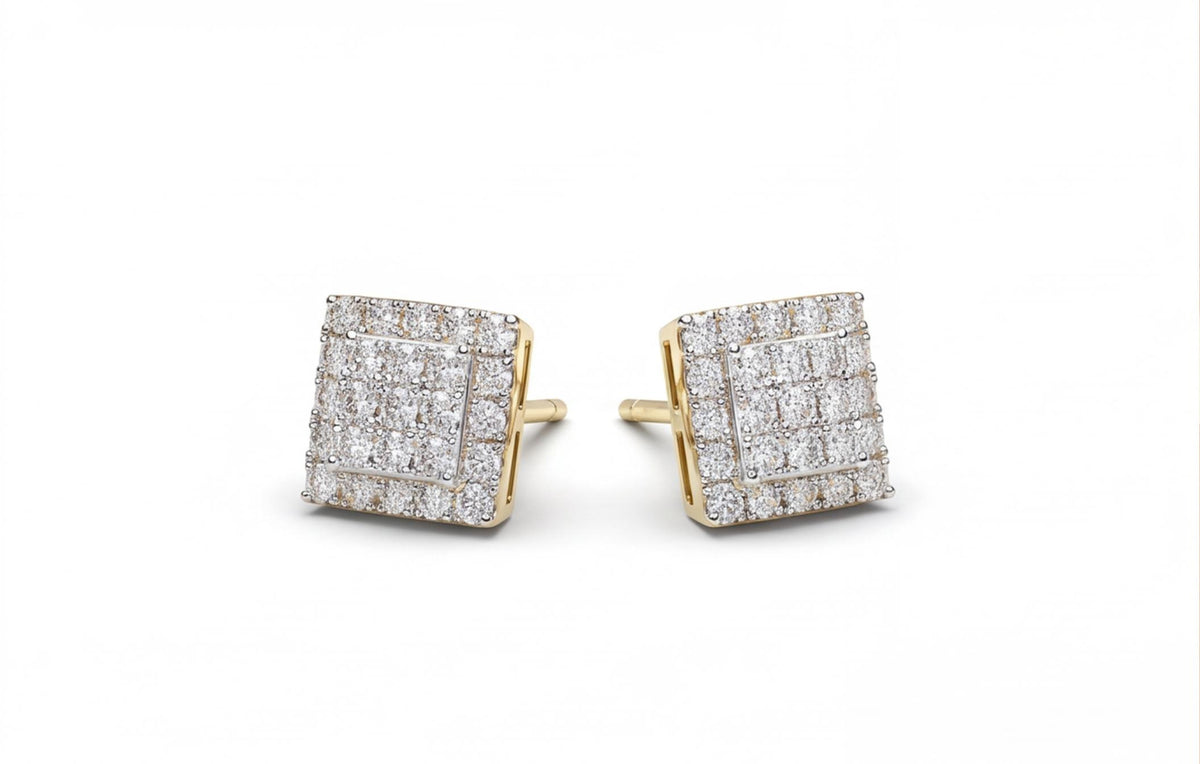 10kt Yellow Gold Natural Diamond Square Pavé Stud Earrings — styling look 1