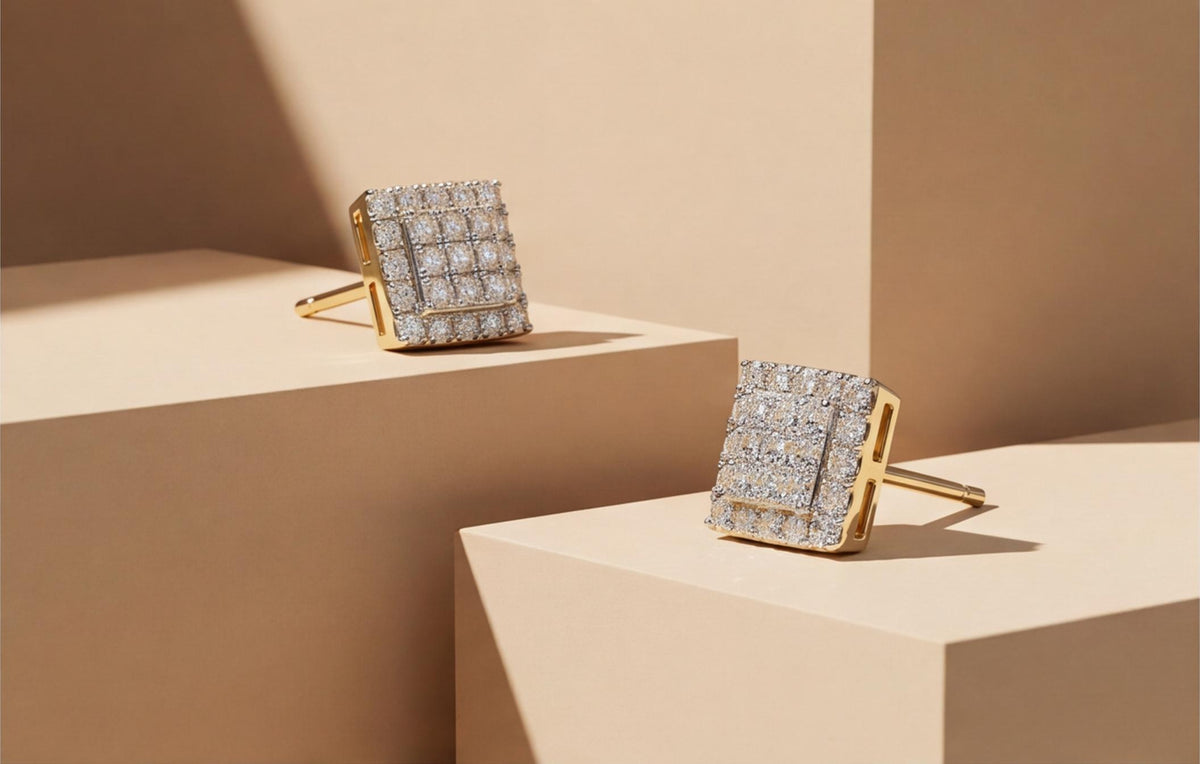 10kt Yellow Gold Natural Diamond Square Pavé Stud Earrings — styling look 2