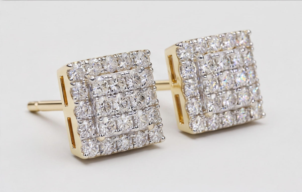 10kt Yellow Gold Natural Diamond Square Pavé Stud Earrings — styling look 6