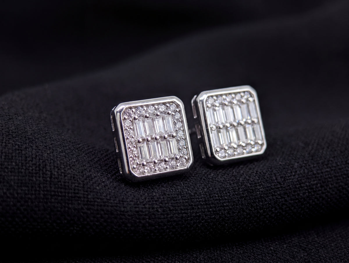 VVS Moissanite Square Baguette Stud Earrings in 925 Sterling Silver — additional view