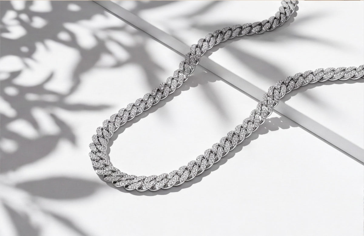 Sterling Silver VVS Moissanite Pavé Cuban Link Chain Necklace — styling look 5