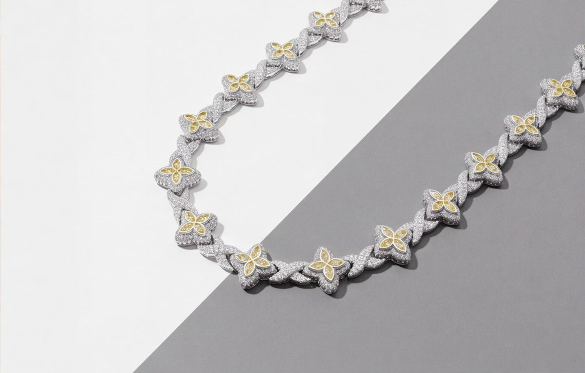 Sterling Silver VVS Moissanite Floral Pavé Link Bracelet — styling look 3