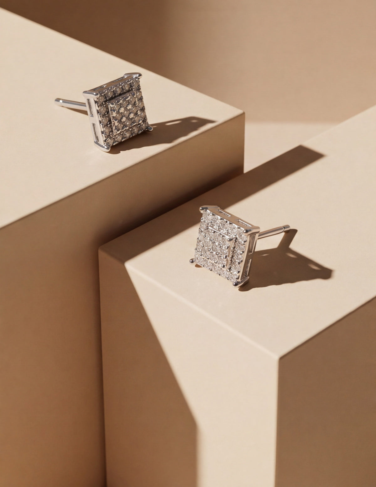 10K White Gold Natural Diamond Pave Raised Square Stud Earrings — styling look 2