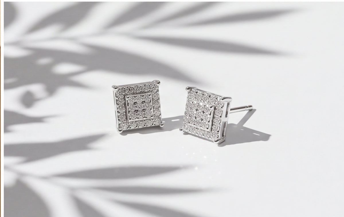 10K White Gold Natural Diamond Pave Raised Square Stud Earrings — styling look 5