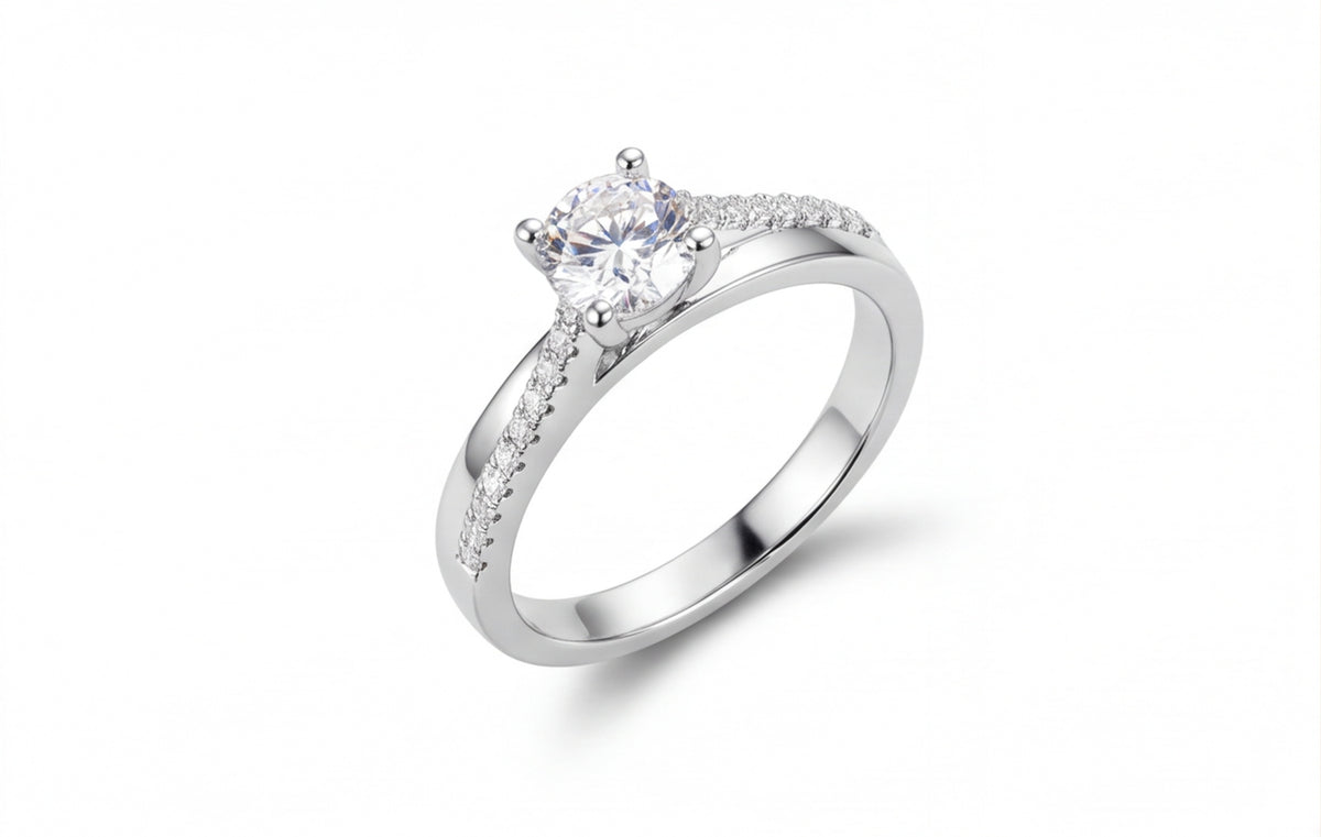 Sterling Silver VVS Moissanite Solitaire Ring with Pavé Band — styling look 7