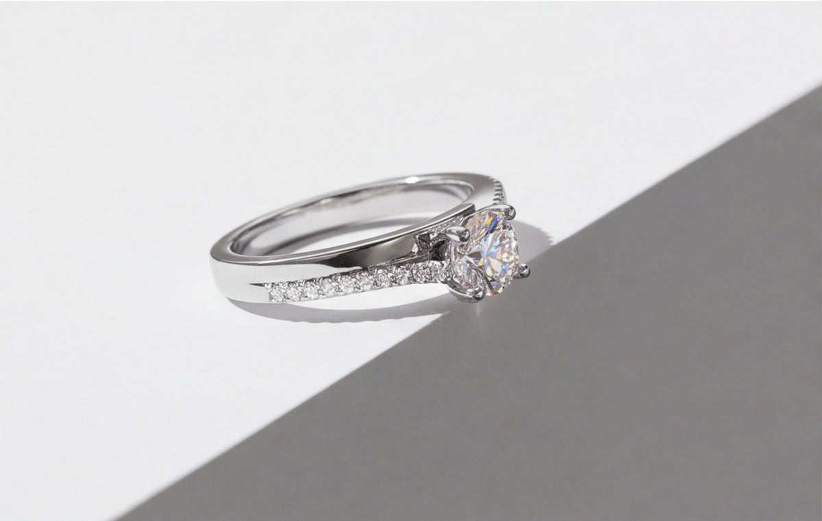 Sterling Silver VVS Moissanite Solitaire Ring with Pavé Band — styling look 10