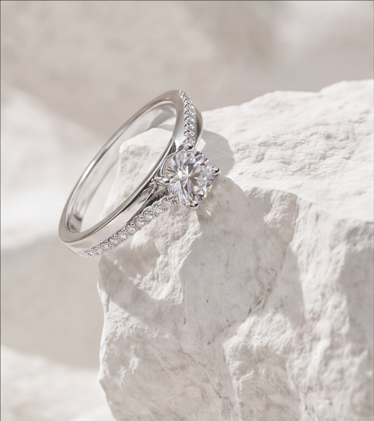 Sterling Silver VVS Moissanite Solitaire Ring with Pavé Band — styling look 5