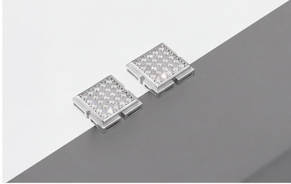 Large VVS Moissanite Square Stud Earrings in 925 Sterling Silver — styling look 3