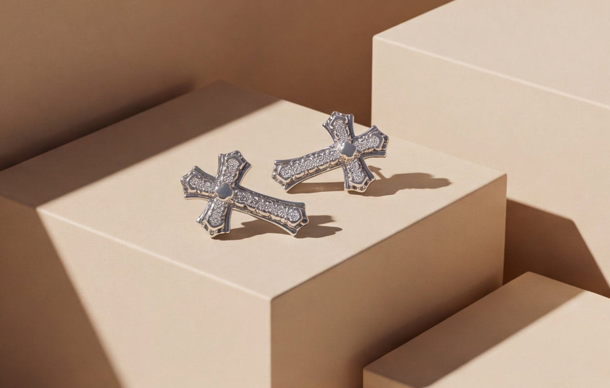 925 Sterling Silver VVS Moissanite Pave Cross Stud Earrings