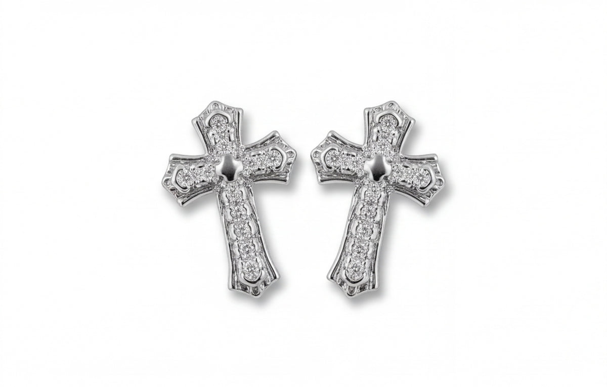 925 Sterling Silver VVS Moissanite Pave Cross Stud Earrings — styling look 1
