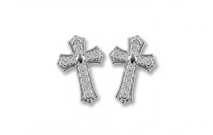 925 Sterling Silver VVS Moissanite Pave Cross Stud Earrings — styling look 1