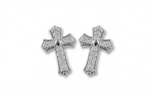 925 Sterling Silver VVS Moissanite Pave Cross Stud Earrings — styling look 1