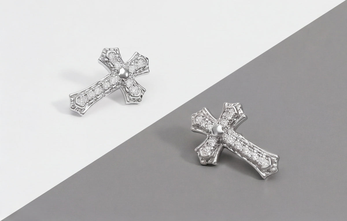 925 Sterling Silver VVS Moissanite Pave Cross Stud Earrings — styling look 3