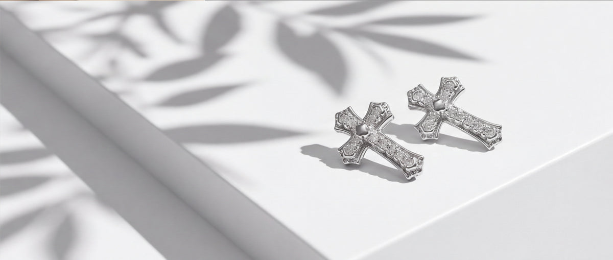 925 Sterling Silver VVS Moissanite Pave Cross Stud Earrings — styling look 5