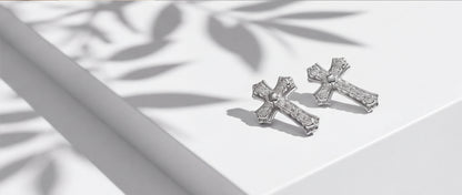 925 Sterling Silver VVS Moissanite Pave Cross Stud Earrings — styling look 5