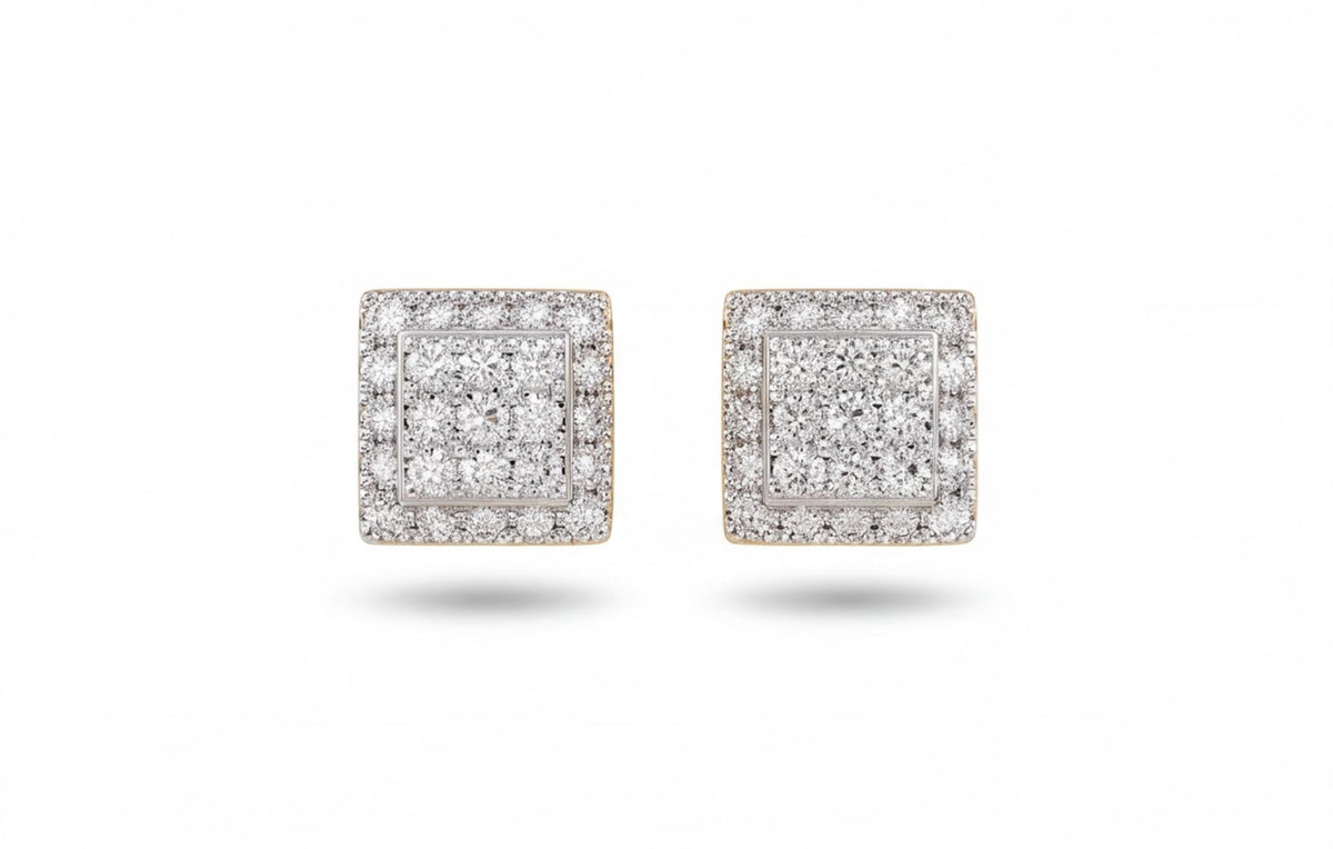 10kt Yellow Gold Square Pave Set Natural Diamond Earrings with Screw Backs — styling look 1