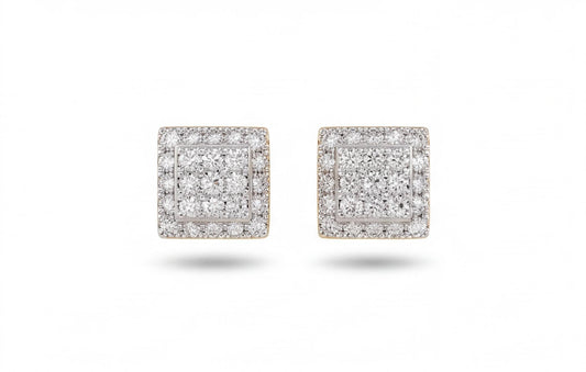 10kt Yellow Gold Square Pave Set Natural Diamond Earrings with Screw Backs — styling look 1