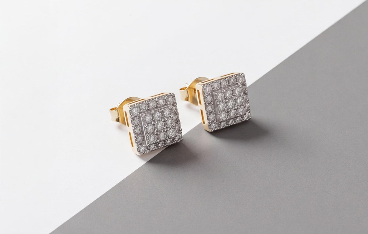 10kt Yellow Gold Square Pave Set Natural Diamond Earrings with Screw Backs — styling look 3