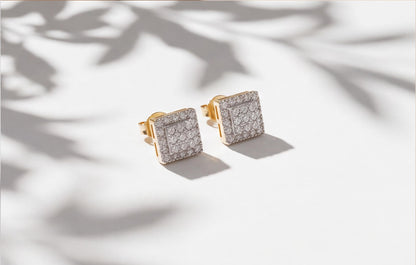 10kt Yellow Gold Square Pave Set Natural Diamond Earrings with Screw Backs — styling look 5