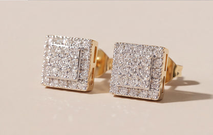 10kt Yellow Gold Square Pave Set Natural Diamond Earrings with Screw Backs — styling look 6