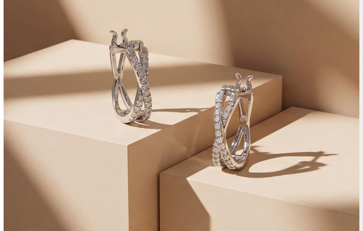 10kt White Gold & Natural Diamond Double Hoop Cross Earrings — styling look 2