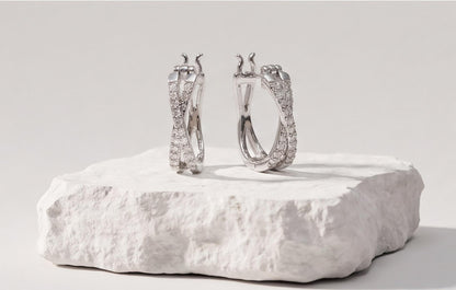 10kt White Gold & Natural Diamond Double Hoop Cross Earrings — styling look 4
