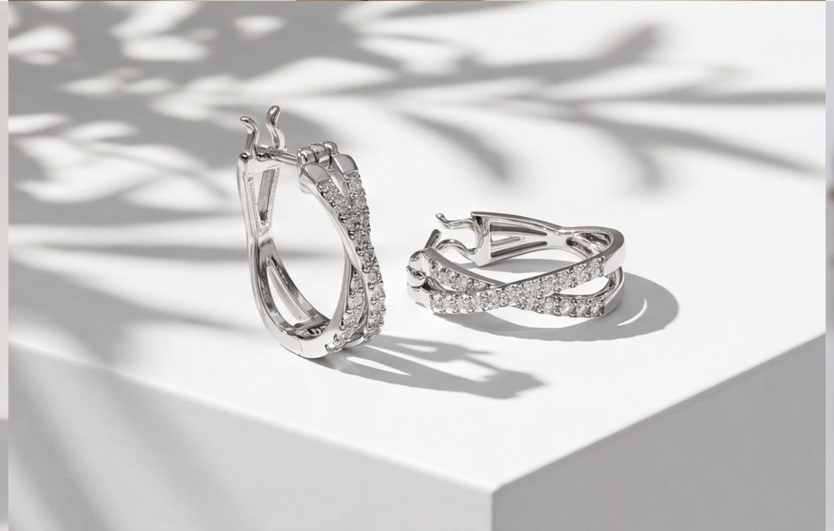 10kt White Gold & Natural Diamond Double Hoop Cross Earrings — styling look 5
