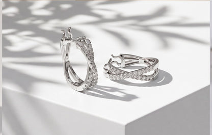 10kt White Gold & Natural Diamond Double Hoop Cross Earrings — styling look 5