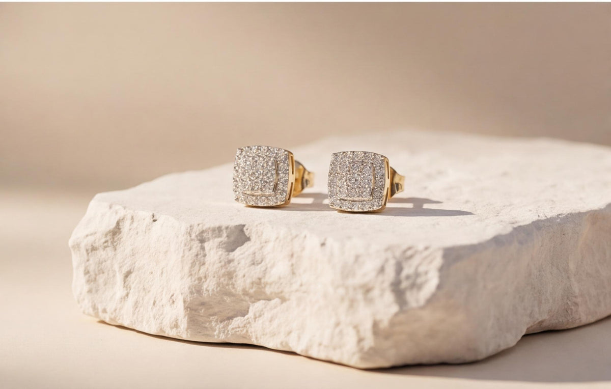 10kt Yellow Gold Square Pavé Natural Diamond Stud Earrings — styling look 4