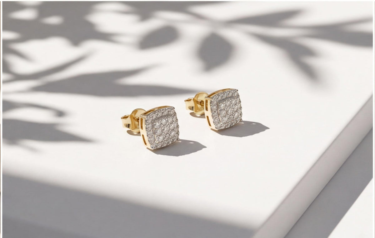 10kt Yellow Gold Square Pavé Natural Diamond Stud Earrings — styling look 5
