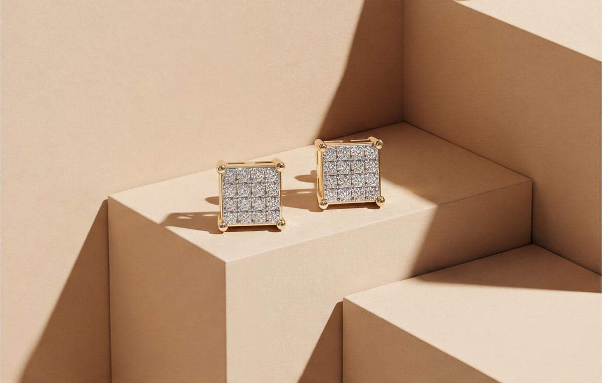 10kt Yellow Gold Natural Diamond Square Stud Earrings 0.15ct — styling look 2