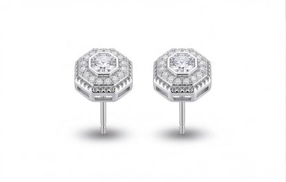 Sterling Silver VVS Moissanite Octagon & Round Stud Earrings — styling look 1