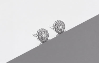 Sterling Silver VVS Moissanite Octagon & Round Stud Earrings — styling look 3