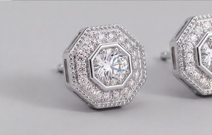 Sterling Silver VVS Moissanite Octagon & Round Stud Earrings — styling look 6