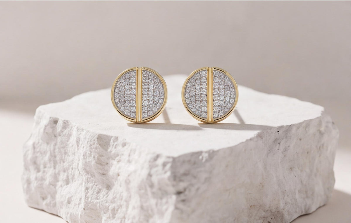 10kt Yellow Gold Natural Diamond Pavé Button Stud Earrings — styling look 4