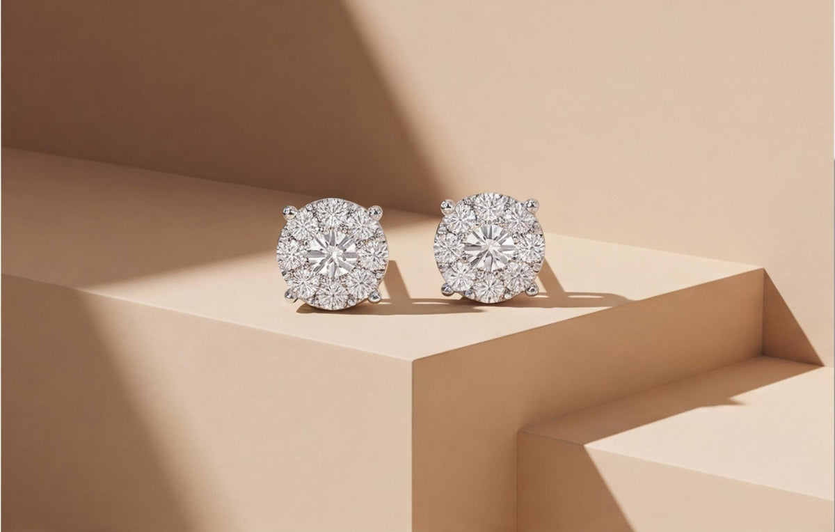 10kt White Gold 0.25ct Natural Diamond Cluster Stud Earrings — styling look 2