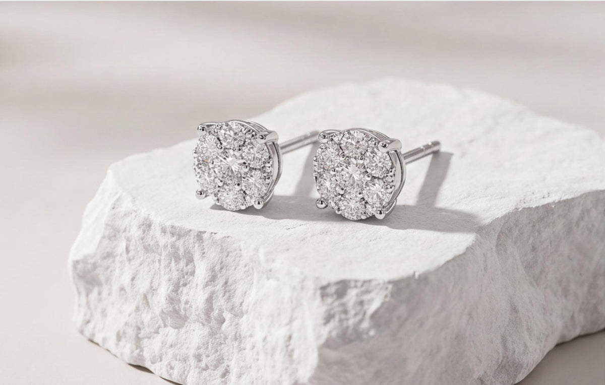 10kt White Gold 0.25ct Natural Diamond Cluster Stud Earrings — styling look 4