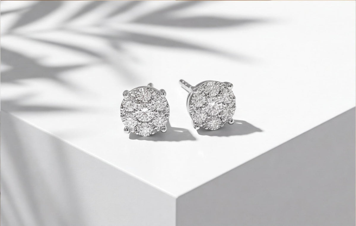 10kt White Gold 0.25ct Natural Diamond Cluster Stud Earrings — styling look 5