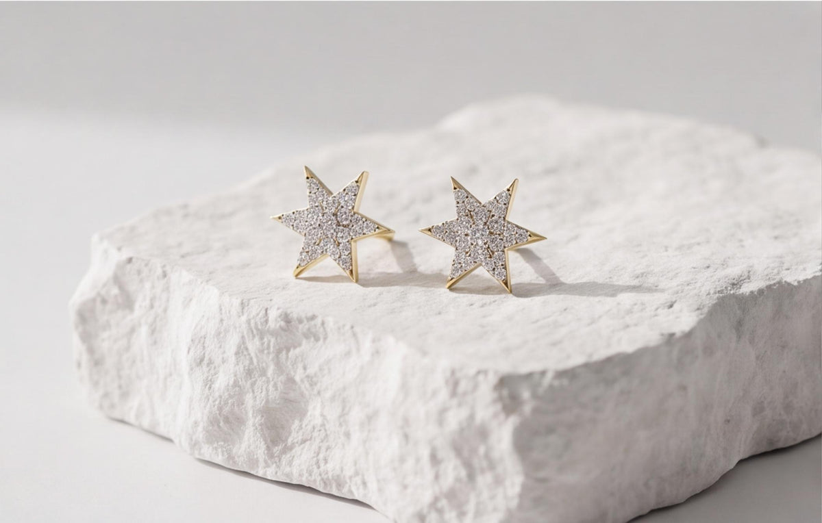 10kt Yellow Gold Natural Diamond Star Stud Earrings 0.15ct — styling look 4