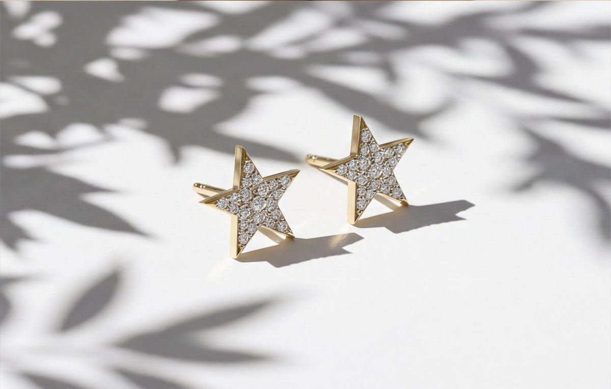 10kt Yellow Gold Natural Diamond Star Stud Earrings 0.15ct — styling look 5