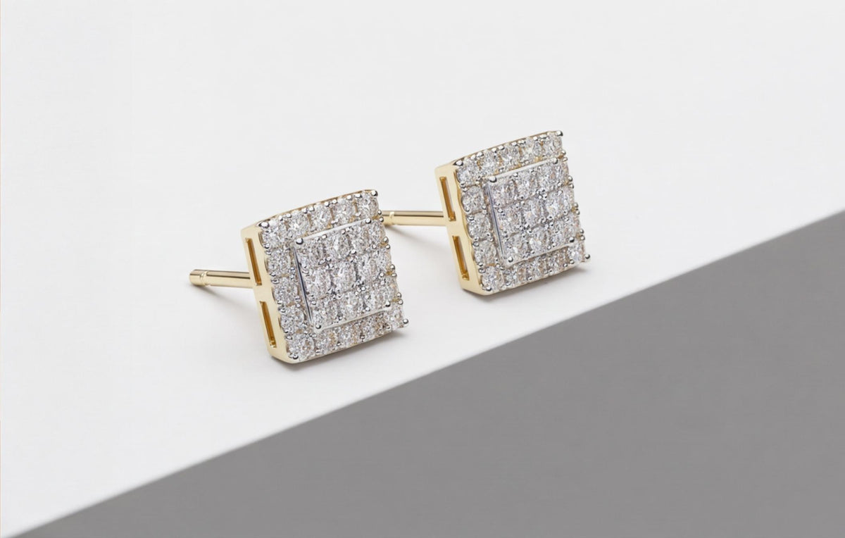 10kt Yellow Gold Natural Diamond Square Pavé Stud Earrings — styling look 3